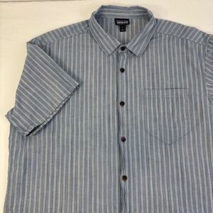 Patagonia Organic Cotton Mens Short Sleeve Button Up Shirt Blue Stripe Size L